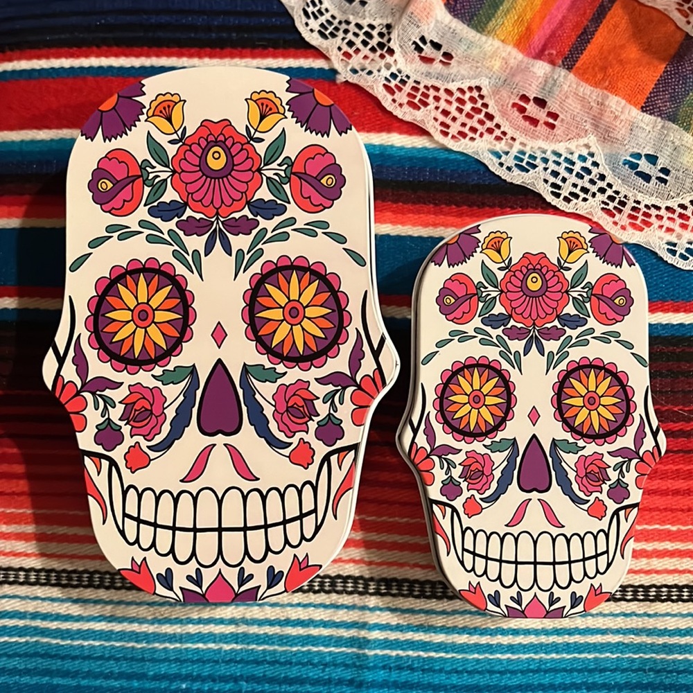 Sugar skulls, Nesting Tins, Set of 2. Day of The Dead